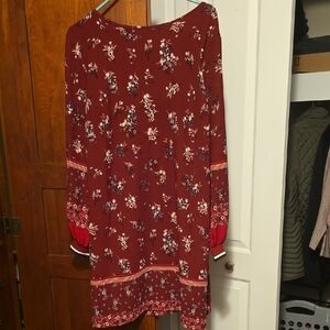 Maurices Burgundy Floral Long Sleeve Dress